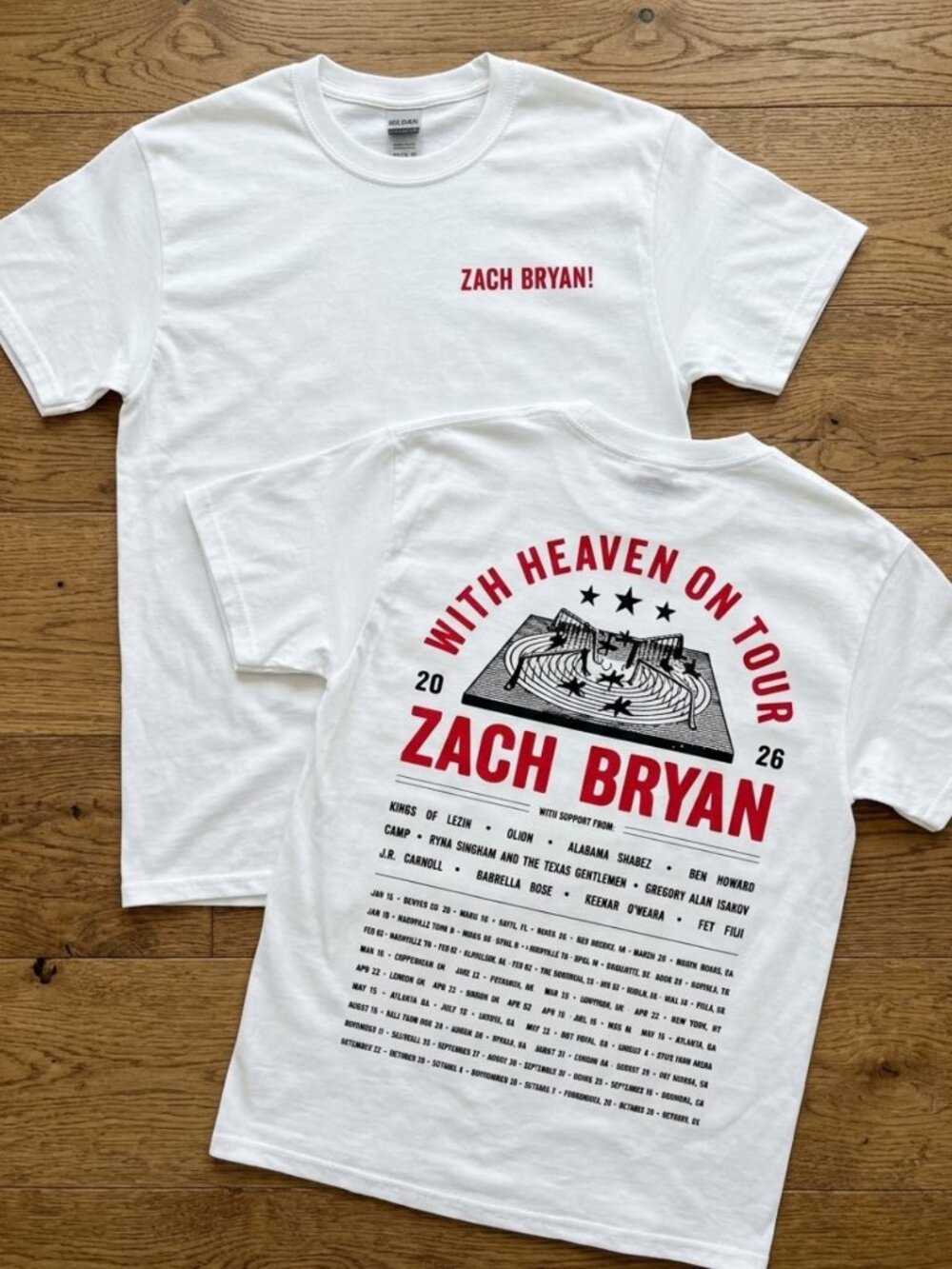 Zach Bryan With Heaven Tour 2026 Shirt 2 Sides Tour Dates Concert Merch Reprint
